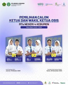PEMILIHAN Ketua dan Wakil Ketua OSIS MTsN 4 Kebumen Masa Bakti 2025/2026; Paslon 02 Terpilih